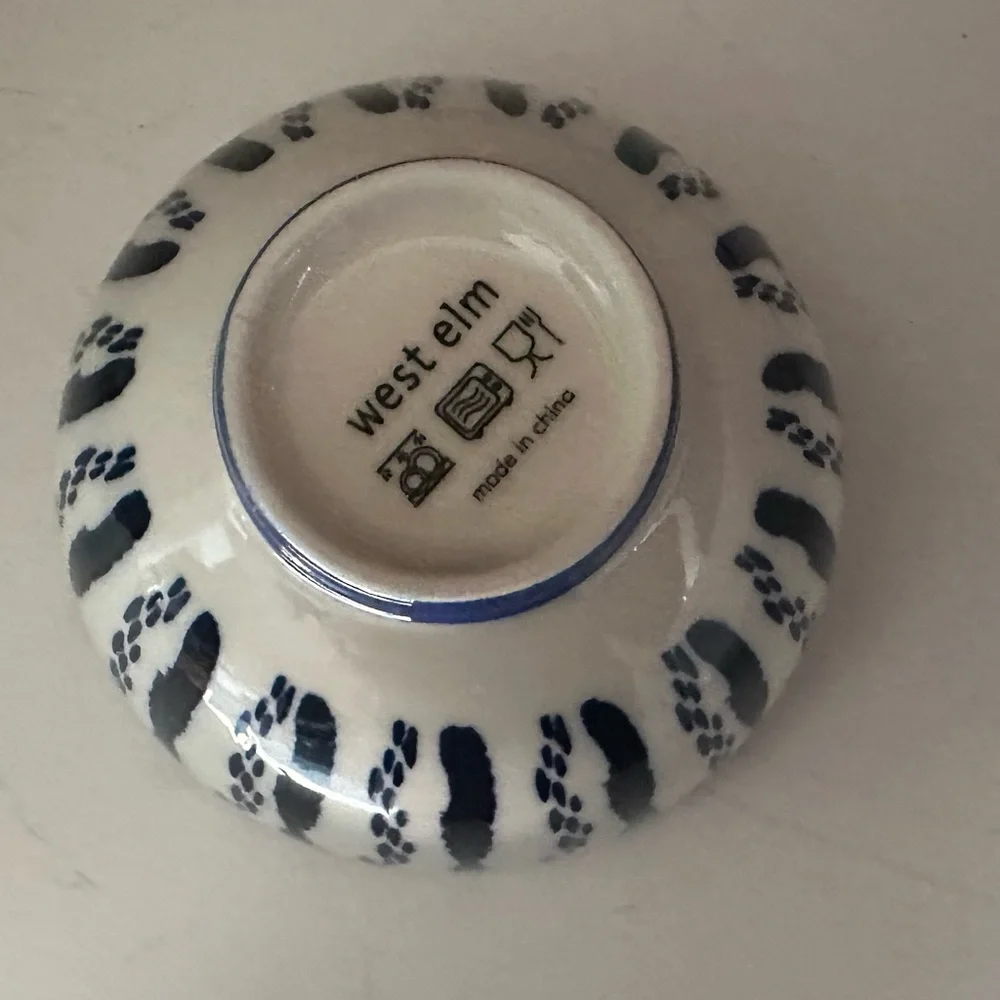 3 West Elm Blue and White Ceramic Art Bowls